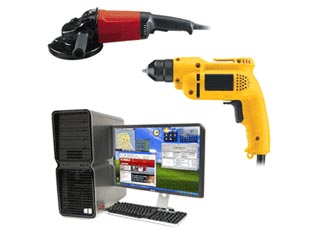 Computer, Drill and Sander